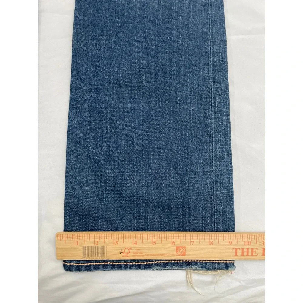 True Religion Straight Jeans Mens 34x34 Blue Thick Contrast Stitch Made in USA